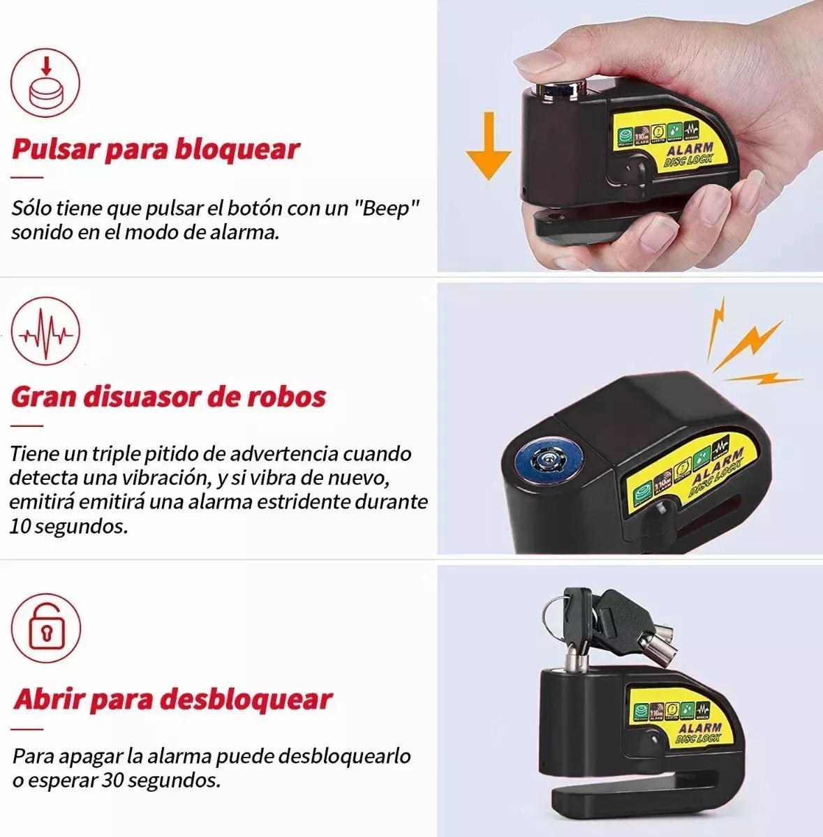 1 Pieza Alarma de Motocicleta Impermeable Bloqueo de Disco de Freno Candado, Seguridad Funcional Segura Para Triciclo Motocicleta Coche eléctrico Bicicleta