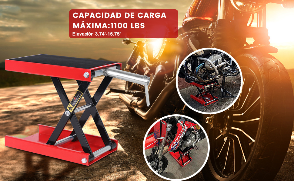 Conector de Tijera Portátil de Acero para Motocicleta, Plataforma de 37 23 CM Elevador de Motocicletas, con Palanca en T, Adecuada para Bicicletas, Motocicletas y Vehículos Eléctricos, 1100 Libras