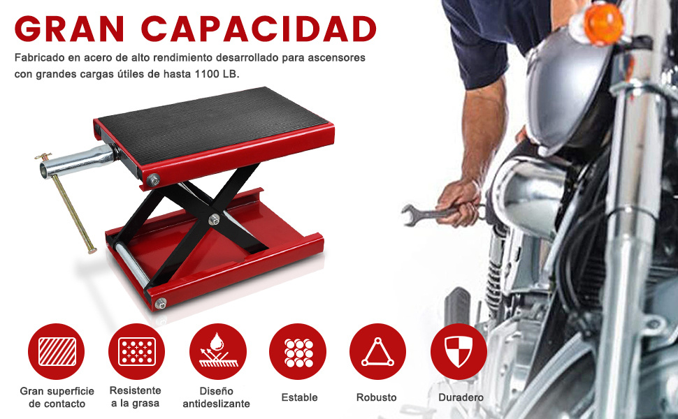 Conector de Tijera Portátil de Acero para Motocicleta, Plataforma de 37 23 CM Elevador de Motocicletas, con Palanca en T, Adecuada para Bicicletas, Motocicletas y Vehículos Eléctricos, 1100 Libras