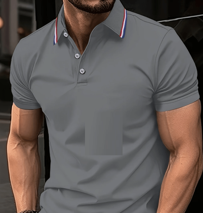 Camisa de Verano para Hombre - Tejido Transpirable y Secado Rápido, Manga Corta Casual de Negocios con Cuello a Rayas en Contraste & Ribete en Mangas, Color Sólido Ajuste Regular para Oficina y Uso Diario, Atuendo para Clima Cálido, Detalles Elegantes, Construcción Duradera, Estilo Profesional
