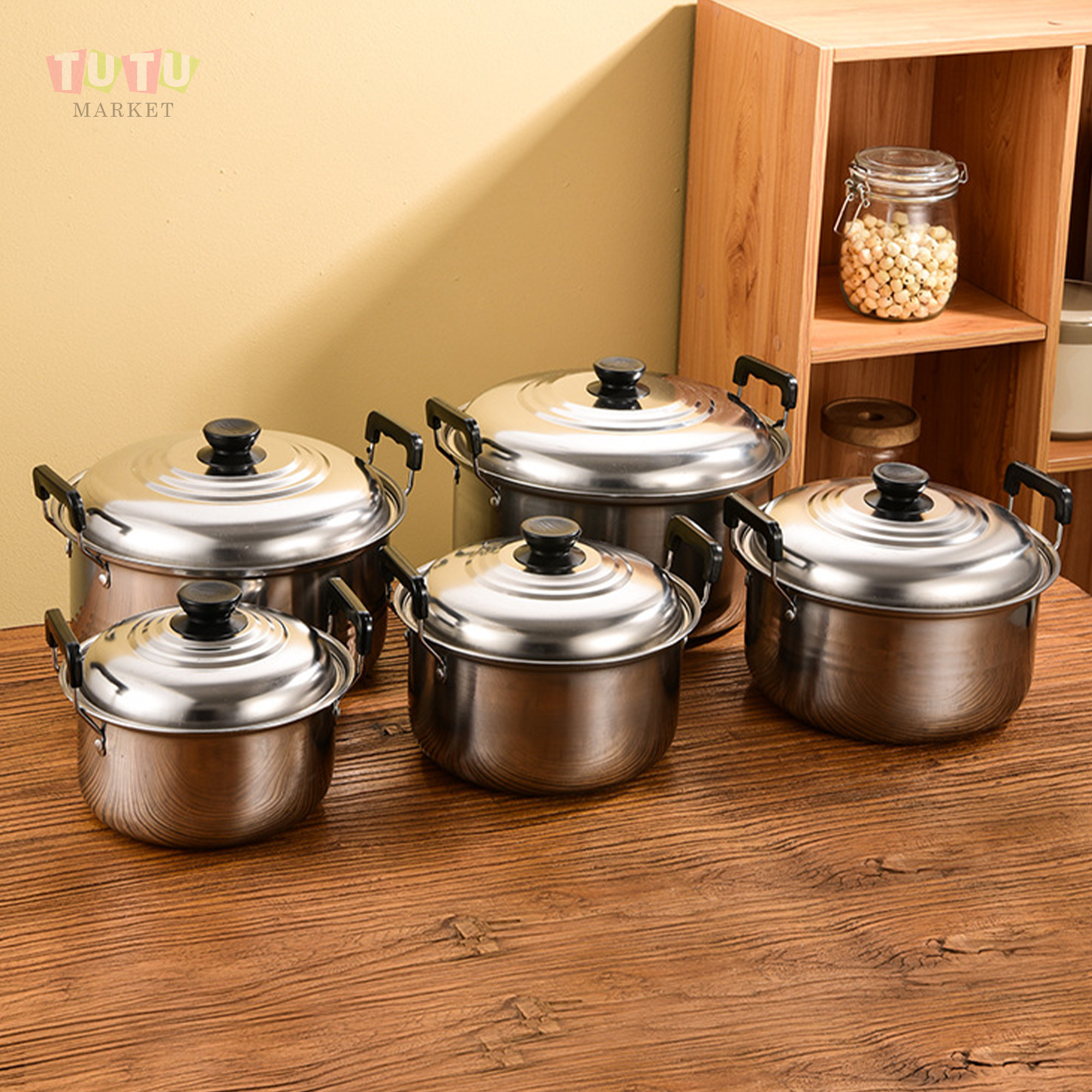 TEMU 5pcss Kitchen Utensil Set, Kitchen Utensil Set, Stainless Steel Kitchen Utensil Set, 5pcss Kitchen Utensil Set, Pots with Lids, Cooking Pots,