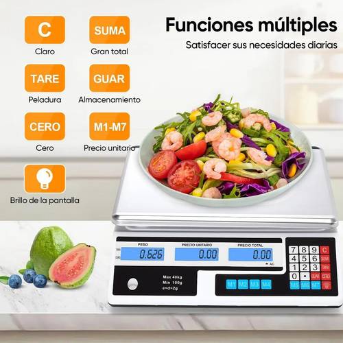 Báscula Digital Comercial 40Kg Económica para Negocios Plateada