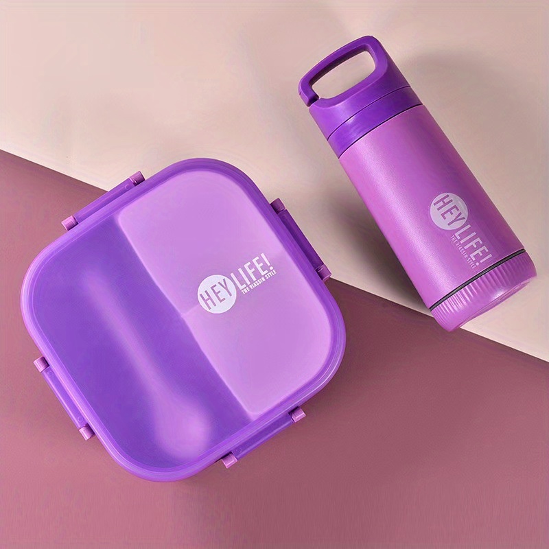2pcs of purple plastic lunch box set with water durable bento boxes gas proof square for students hand washable fruit themed design   school or work durable plastic lunch boxes with fruit themed design