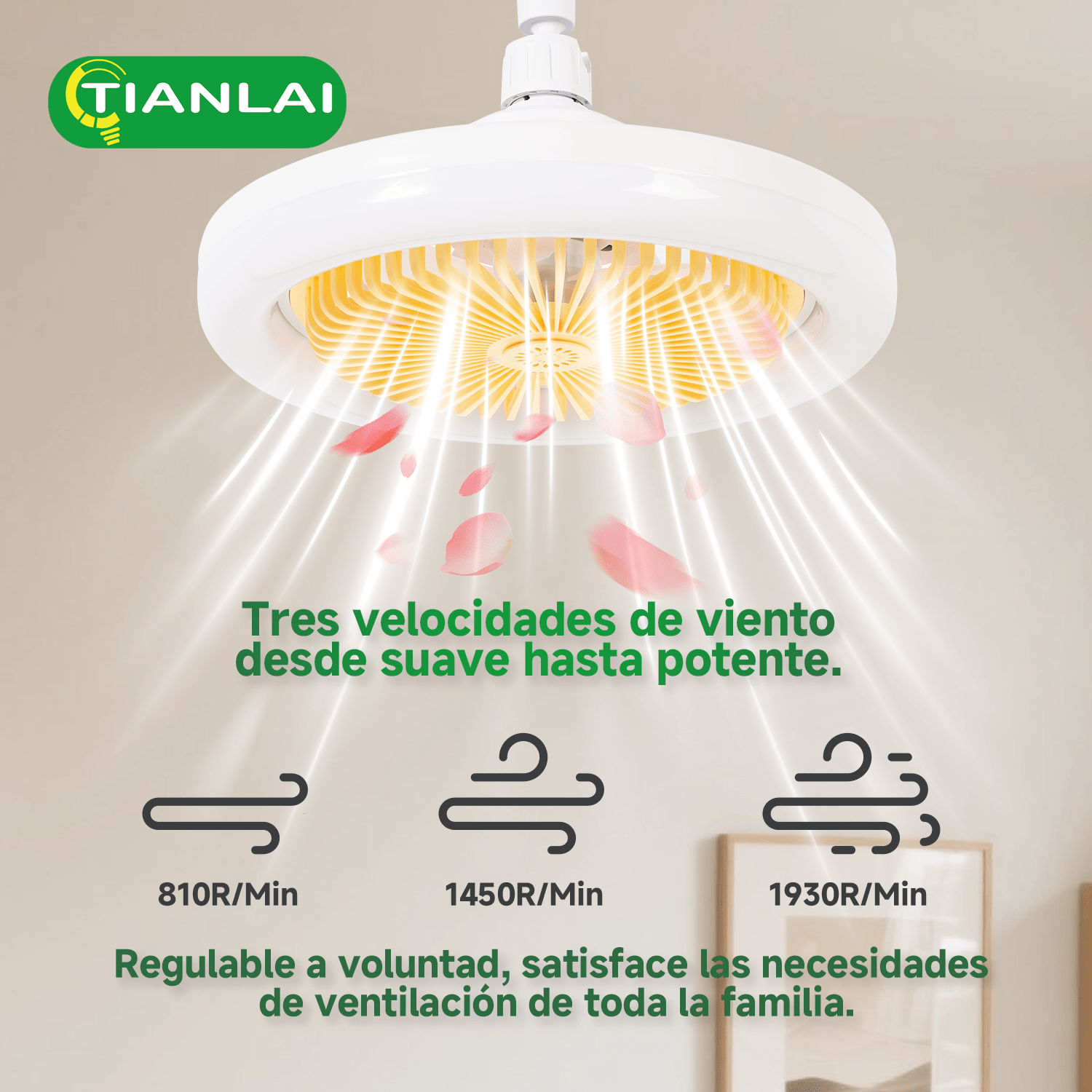 【 】ventilador con luz led, 25w, diámetro de 26cm.   mando a distancia.   de tres velocidades  , función de regulación   de tres temperaturas de color. iluminación  , interfaz e27.   universal de 30°.   de instalar.   para salón, dormitorio, estudio y otras  .