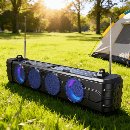 Altavoz Bluetooth para exteriores con energía solar, altavoz de escritorio portátil con luces , diseño de