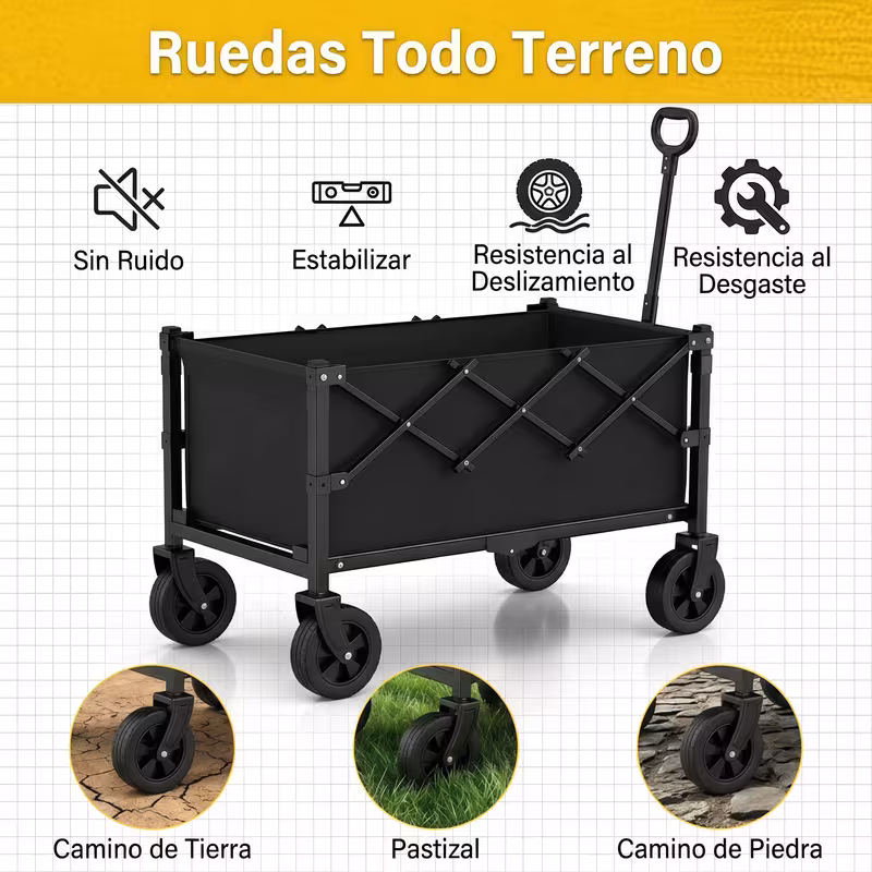 carrito plegable resistencia - ruedas todoterreno de 5 y diseño ajustable para compañías de (sin cambios) para exteriores - portavasos y multiusos para compras, jardín, camping y playa Detalles del producto 1
