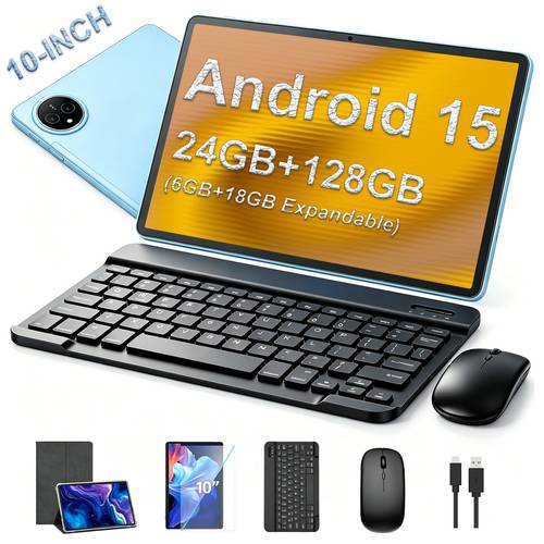 tableta con pantalla táctil de 10 pulgadas 15, 24gb de (ampliable 6+18gb) 128gb de rom, pantalla definición, sim, cámara dual, wifi 5, usb otg, a prueba de golpes para , trabajar y ver películas