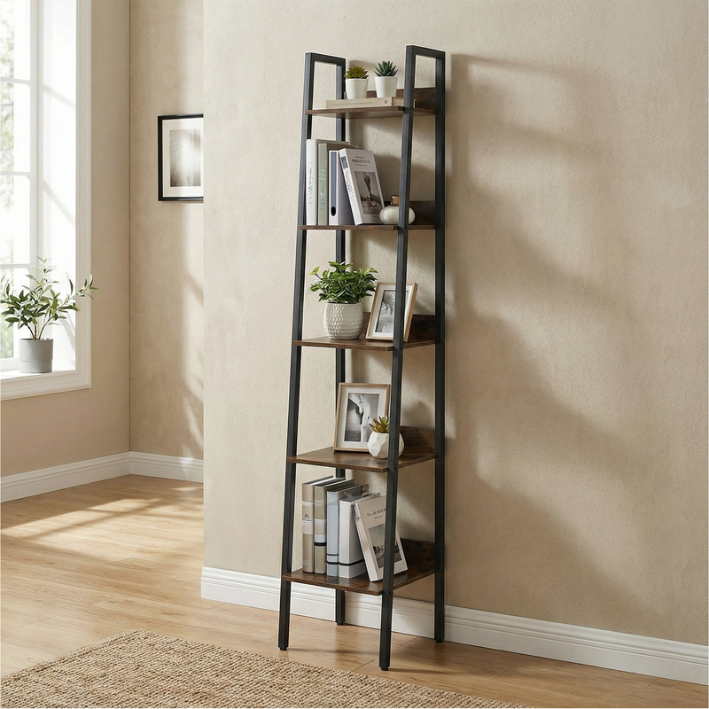 imagen del artículo librería de 6 niveles, estantería industrial estrecha para dormitorio, cocina,   en casa,   y negro
