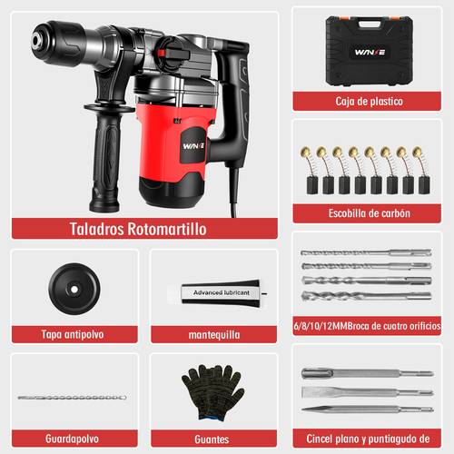 5600w s s de percusión, , , broca con 6j de impacto, equipado con los accesorios que necesita, con 360° mango de goma antideslizante, para , , acero, pared, herramientas de perforación de de madera, le da una