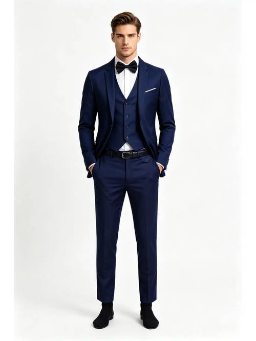 traje de negocios 6 piezas para hombre, de corte ajustado, de boda para el novio, un conjunto completo de ropa de profesional con un de lujo , que chaqueta de traje, pantalón, chaleco, pajarita, cinturón y un par de calcetines.