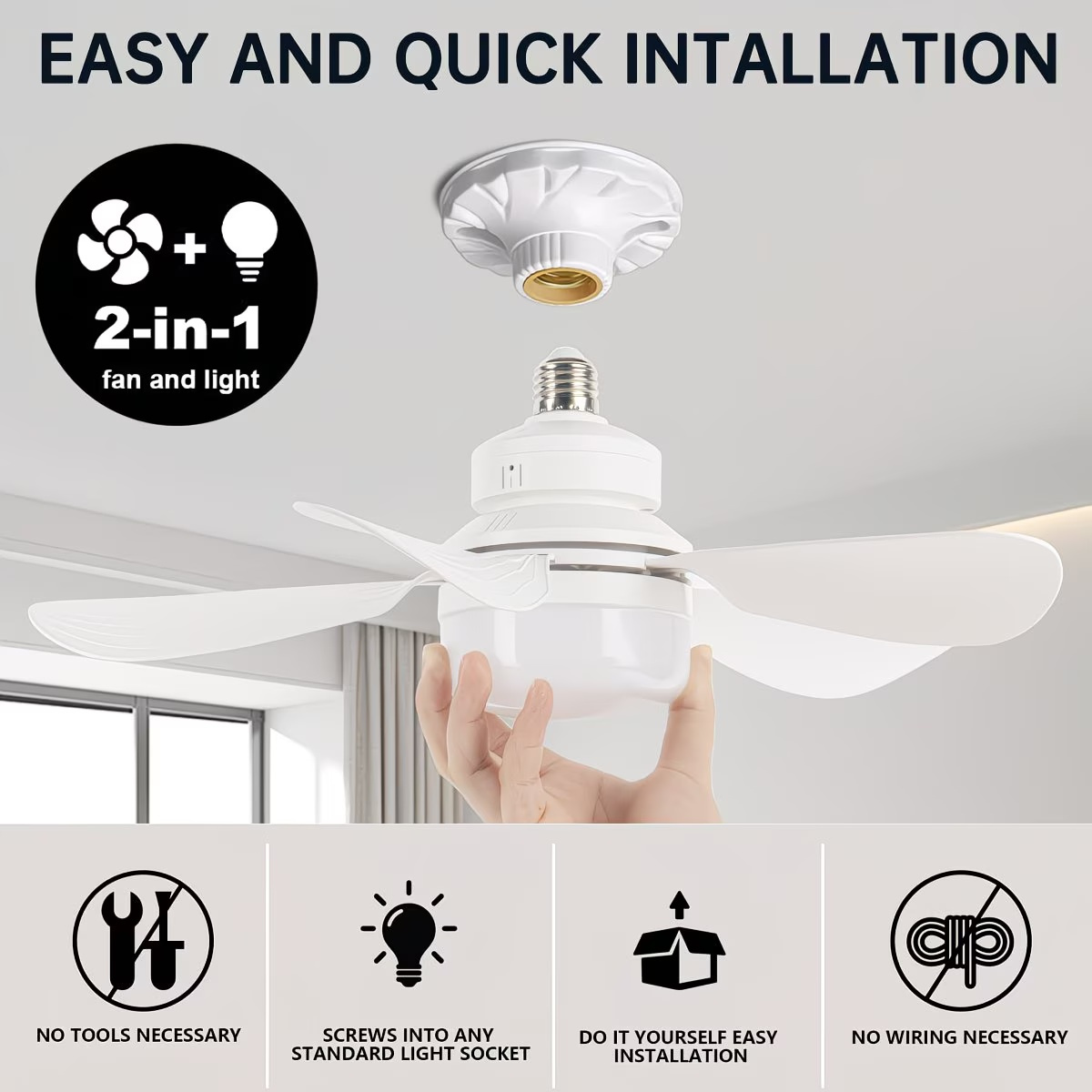 Ventilador de techo con luz, control remoto, LED 60W silencioso, tres velocidades para uso Lámpara Ventilador de con…: retailer-supplied image