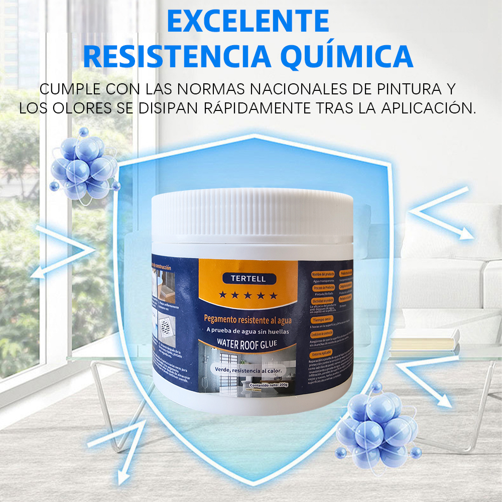 Pegamento Impermeable Transparente 200g, repara goteras y grietas en techos, paredes, pisos y tuberías. Resistente a humedad, calor, heladas y desgaste. Se adhiere a madera, ladrillos, hormigón y azulejos. Secado rápido, forma película protectora, invisible al secar. Ecológico y sin olores fuertes. 1 Unidad, Envío Rápido México.