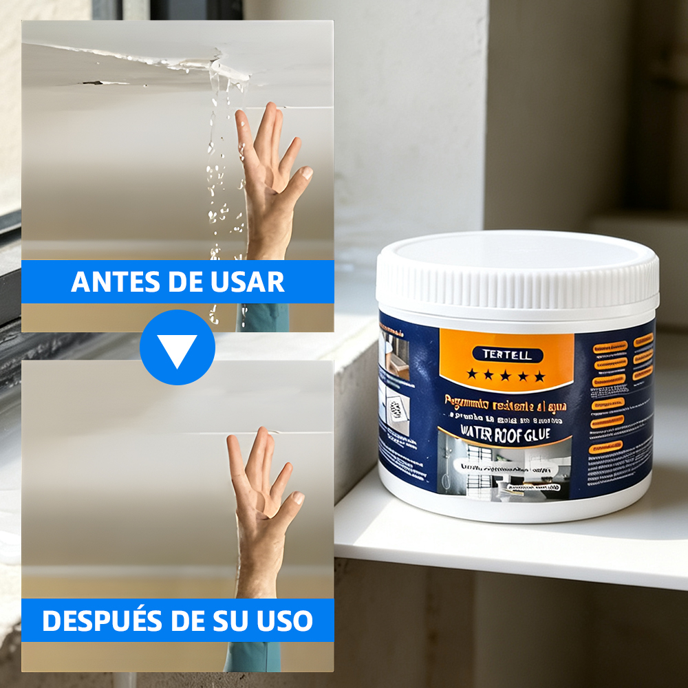 Pegamento Impermeable Transparente 200g, repara goteras y grietas en techos, paredes, pisos y tuberías. Resistente a humedad, calor, heladas y desgaste. Se adhiere a madera, ladrillos, hormigón y azulejos. Secado rápido, forma película protectora, invisible al secar. Ecológico y sin olores fuertes. 1 Unidad, Envío Rápido México.