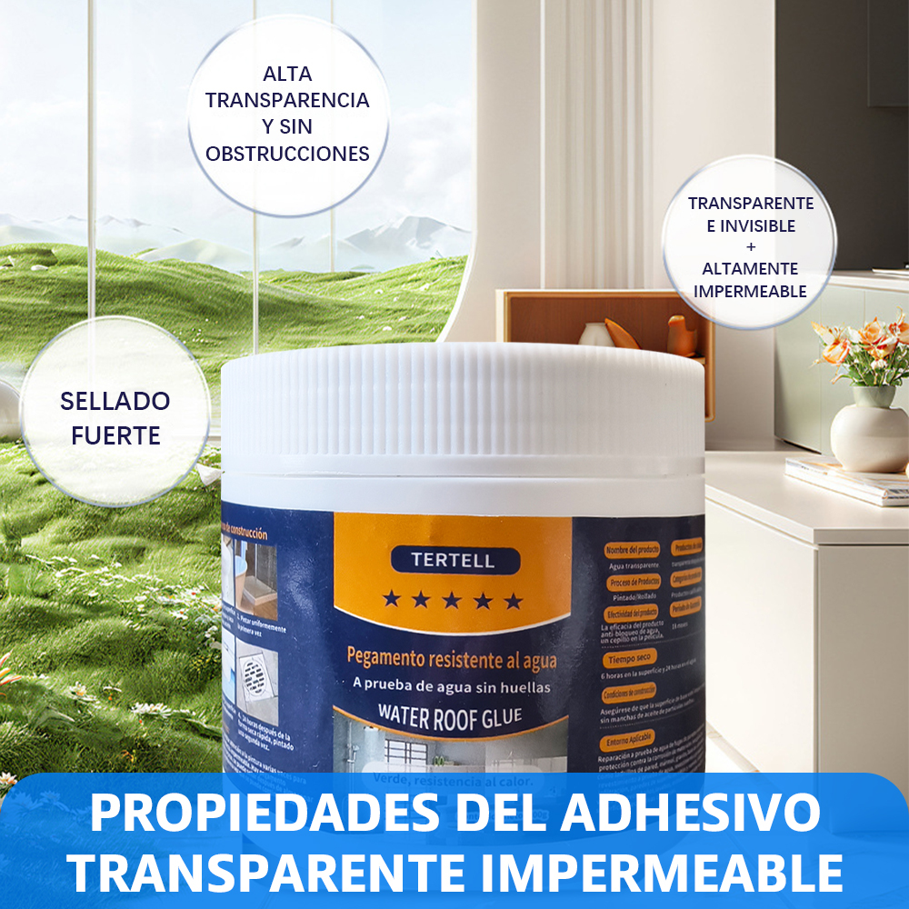 Pegamento Impermeable Transparente 200g, repara goteras y grietas en techos, paredes, pisos y tuberías. Resistente a humedad, calor, heladas y desgaste. Se adhiere a madera, ladrillos, hormigón y azulejos. Secado rápido, forma película protectora, invisible al secar. Ecológico y sin olores fuertes. 1 Unidad, Envío Rápido México.