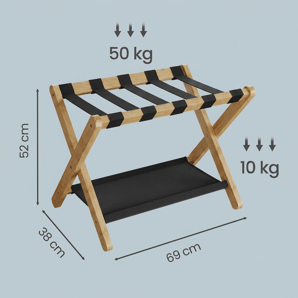 soporte para equipaje plegable de bambú, resistente, organizador de maletas para dormitorio, capacidad 60 kg,  