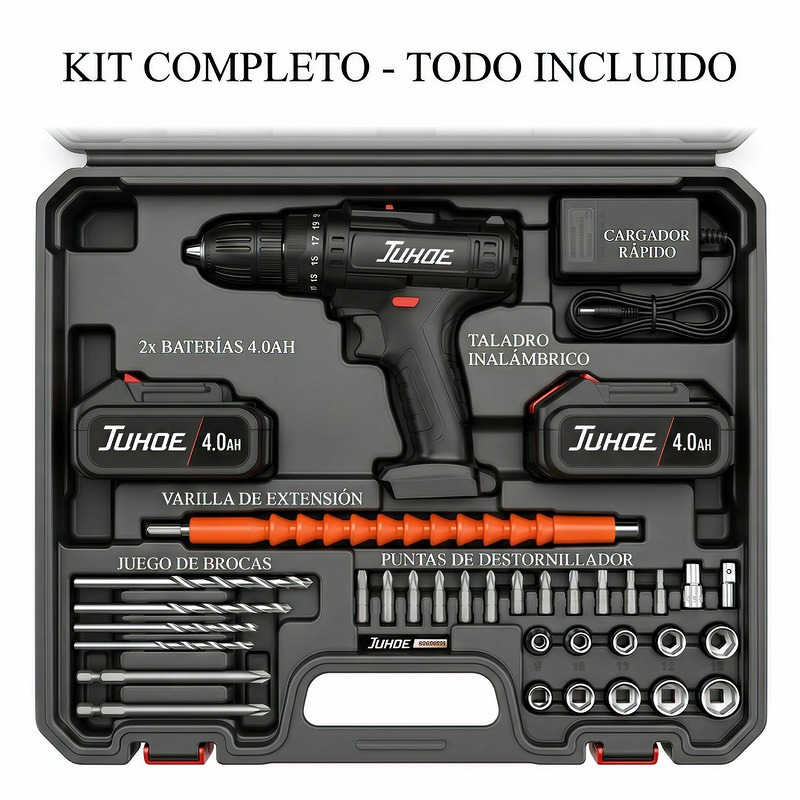 imagen del artículo Taladro Inalámbrico de Alta Potencia 48V - Martillo Rotativo para Concreto, Destornillador Eléctrico y Kit de 28 Brocas - Ideal para Renovaciones DIY y Reparaciones Automotrices/Kit Industrial Multi-Herramienta - Taladro Martillo Rotativo Inalámbrico de 48V, Más de 25 Ajustes de Torque y Baterías de Larga Duración