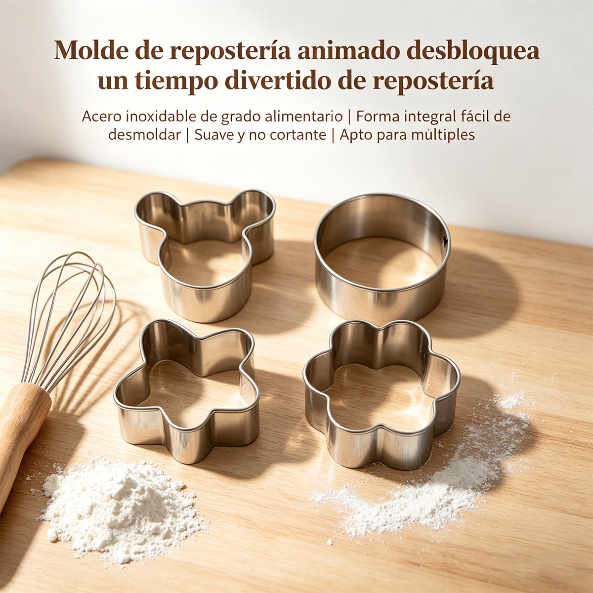 Juego de 4 moldes de acero inoxidable para: varias formas, como personajes de dibujos animados, redondas y en forma…: retailer-supplied image