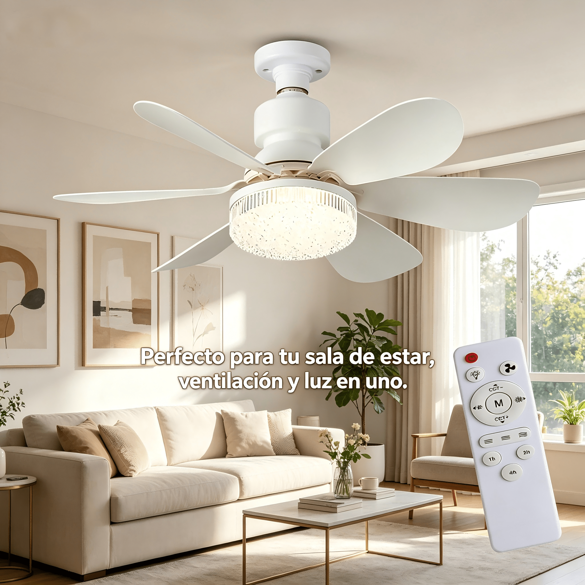 imagen del artículo ventilador de techo con control remoto, 3velocidades  , 3 temperaturas  , bombilla reemplazable para hogar,ceiling fan with led light 60w and remote control