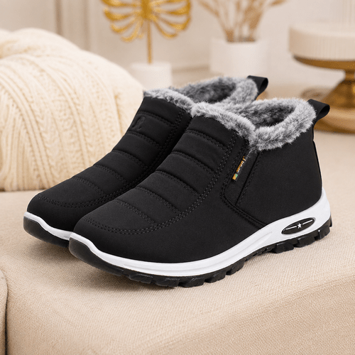 botas de nieve de invierno para mujer: diseño de color liso, forro polar , de pvc resistente, plantilla de tela cómoda, diseño antideslizante; estilo casual, y gruesa.