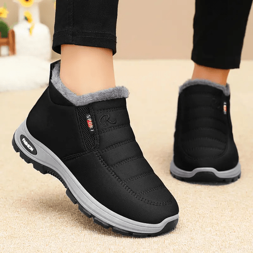 imagen del artículo botas de nieve de invierno para mujer: diseño de color liso, forro polar , de pvc resistente, plantilla de tela cómoda, diseño antideslizante; estilo casual, y gruesa.