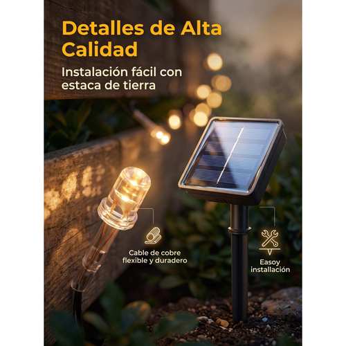 guirnalda luces led solar ip65 resistente agua, encendido automático, 100 bombillas 12 metros / 200 bombillas 22 metros, decoración jardín y