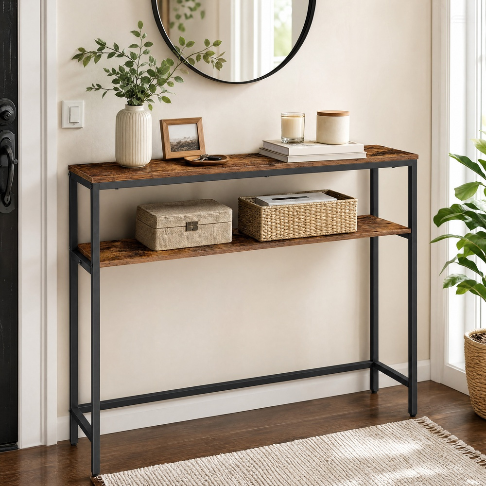 imagen del artículo mesa de consola estrecha con 2 niveles,     para pasillo, 100 x 20 x 81 cm,     y negro