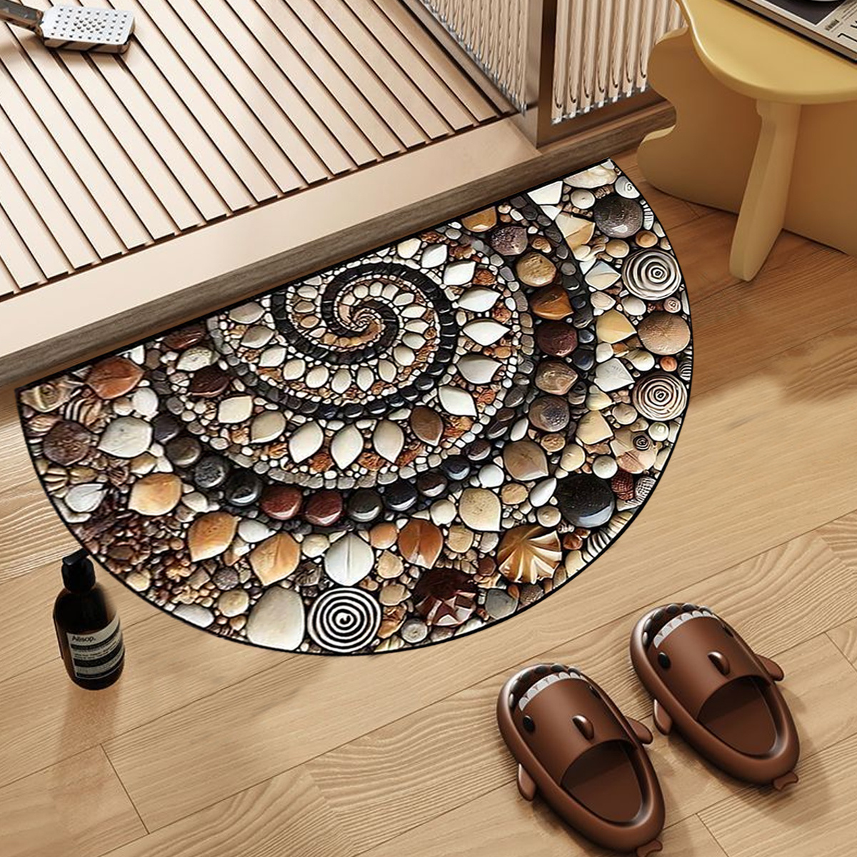 2d welcome doormat with stones and colorful flowers non slip easy to clean semi enclosed for indoor outdoor use   entryway kitchen bathroom patio balcony home decor bathroom accessories bath mat floor mat outdoor mat doormat fall decor bathroom accessories entryway decor