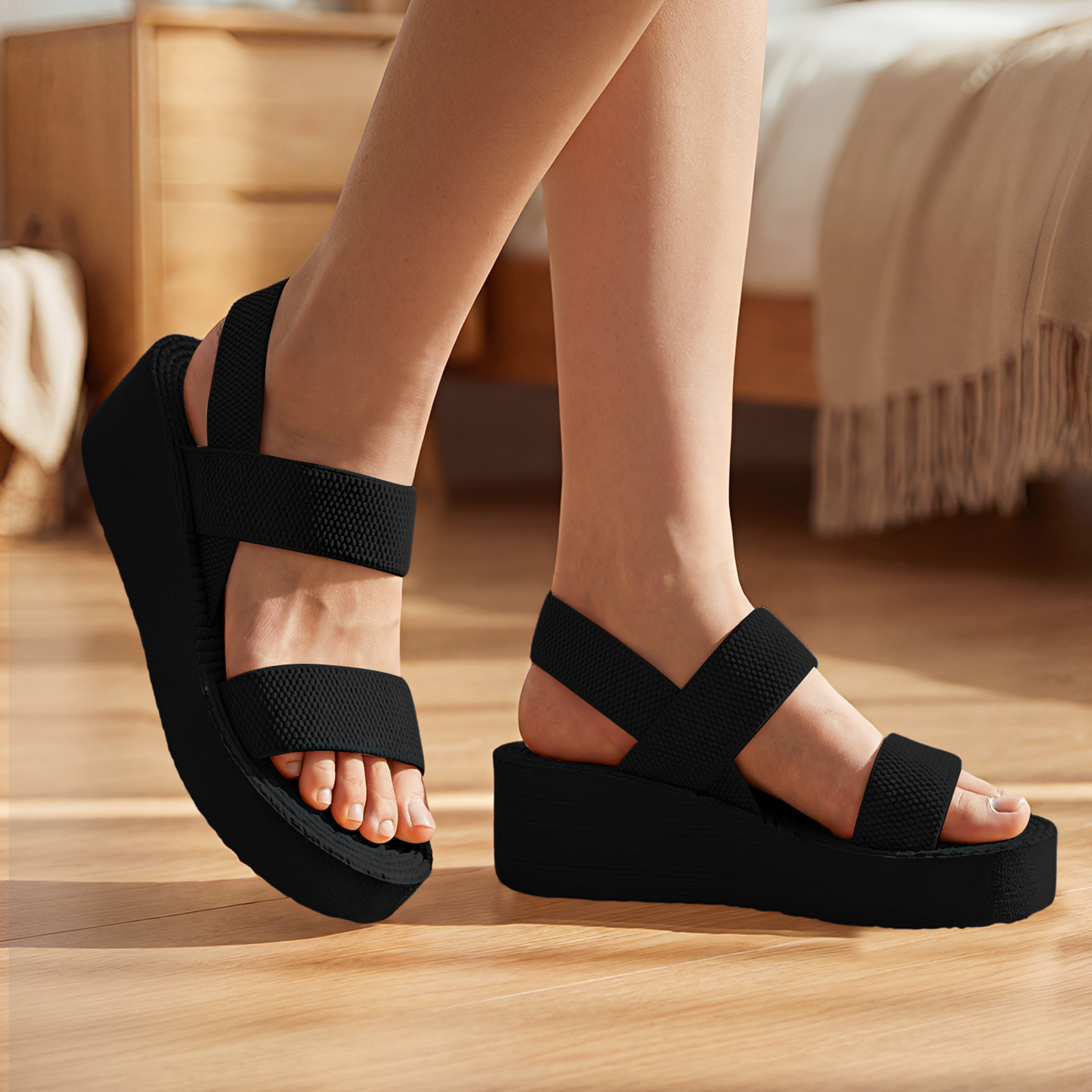 sandalias deportivas para dama tipo huaraches de mujer, zapatos cómodos negros con   de espuma   y tiras elásticas, estilo casual y atlético ideal para playa, viajes y uso   todo el año