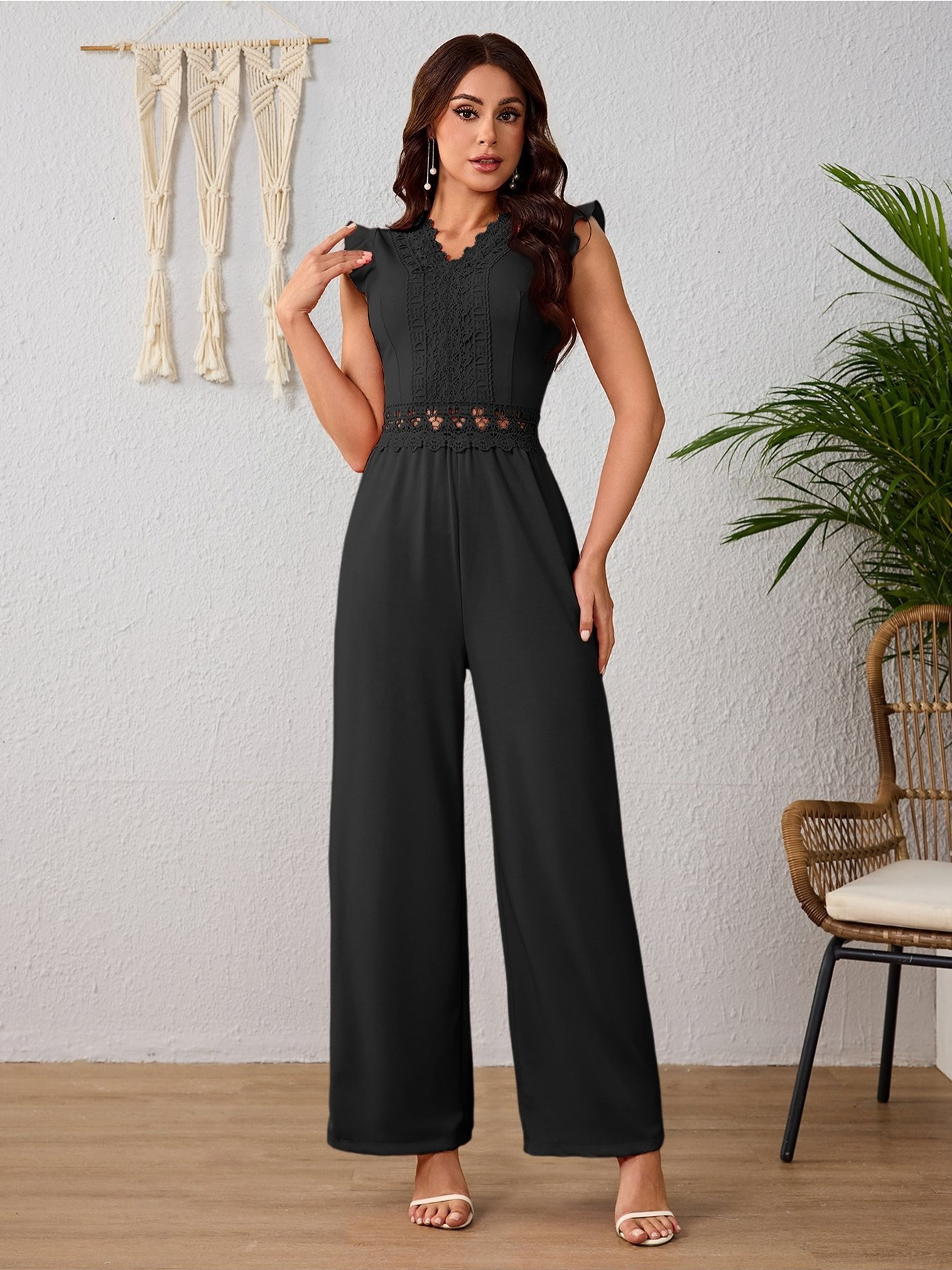 imagen del artículo   de Pierna Ancha con Volantes y Sin   para Mujer Color Liso con   de Encaje para   Verano Look   y Elegante