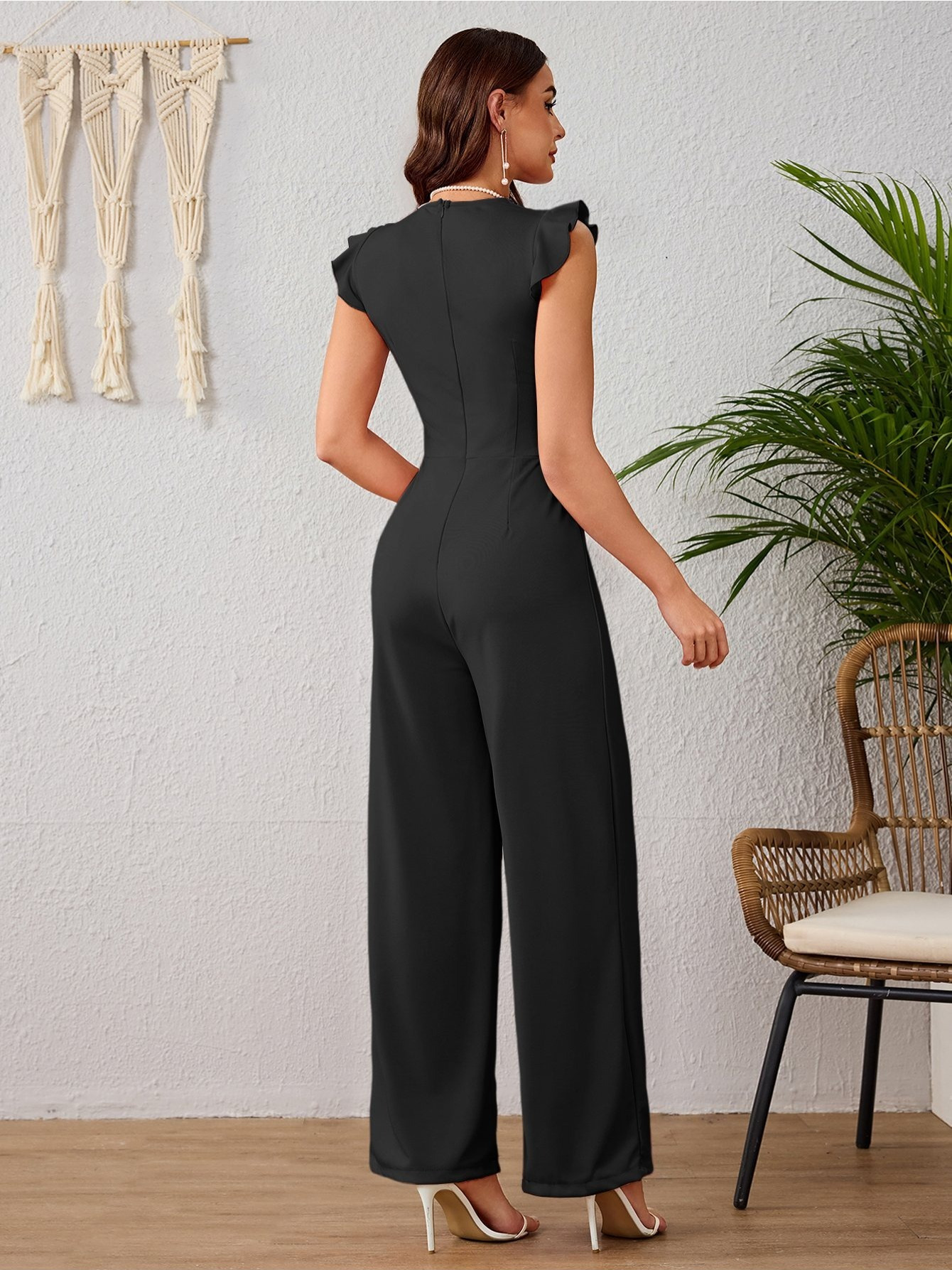   de Pierna Ancha con Volantes y Sin   para Mujer Color Liso con   de Encaje para   Verano Look   y Elegante