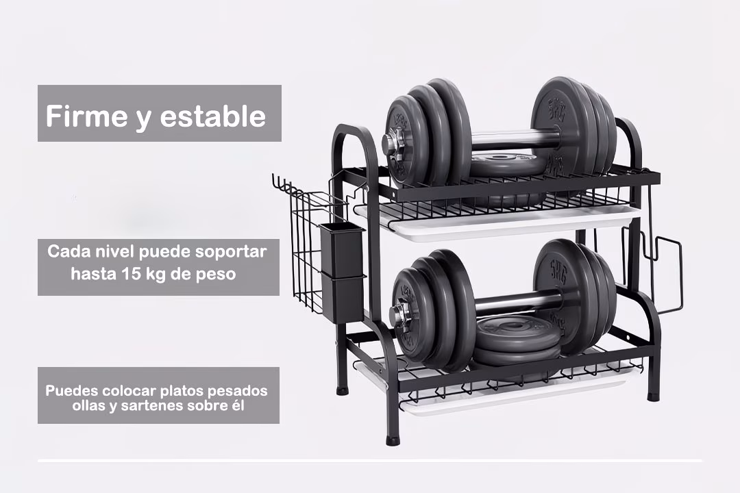 escurridor de platos y cubiertos de 2 niveles, escurridor de trastes con soporte de utensilios y soporte de tabla de corte, organizador de cocina que con bandeja, montaje , ancho 23 cm, largo 42 cm y 41 cm Detalles del producto 3