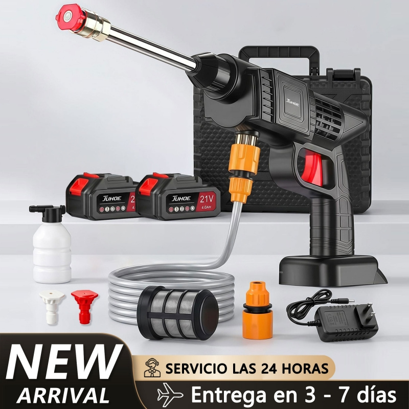 item picture wireless 21v washing gun with 2 batteries 4 nozzles 5m hose and case complete kit for car patio garden and camping