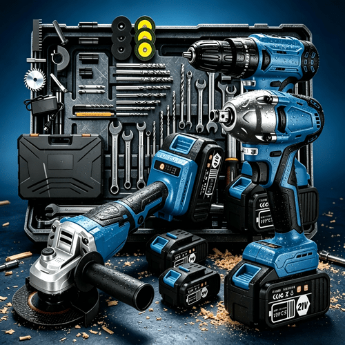 imagen del artículo kit de herramientas eléctricas inalámbricas , llave de impacto + esmeriladora + rotomartillo con motor sin escobillas, 2 baterías de litio 20v , maletín de transporte incluido, para reparaciones domésticas, , bricolaje, de autos