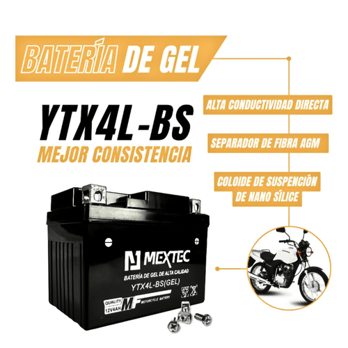 imagen del artículo Batería de Gel YTX4L-BS 12 Rendimiento - Batería para Motocicleta y Scooter - Instantáneo y Larga Duración