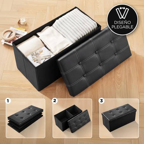 plegable con almacenamiento, reposapiés de piel sintética, 29.92 × 14.96 × 14.96 pulgadas, capacidad de carga de 280 , para y recámara