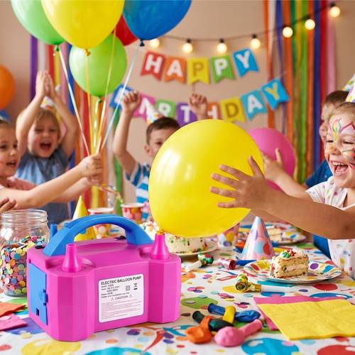 imagen del artículo bomba infladora de globos con boquilla y soplador de , ideal para decoraciones de fiestas. y de usar, manual y automático para inflar globos rápidamente.