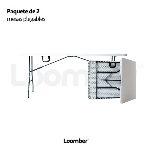 paquete de 2 mesas plegables blancas tipo portafolio de plastico 180 cms