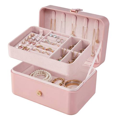 organizador joyas portátil con 2 niveles y separadores 26x17x9cm