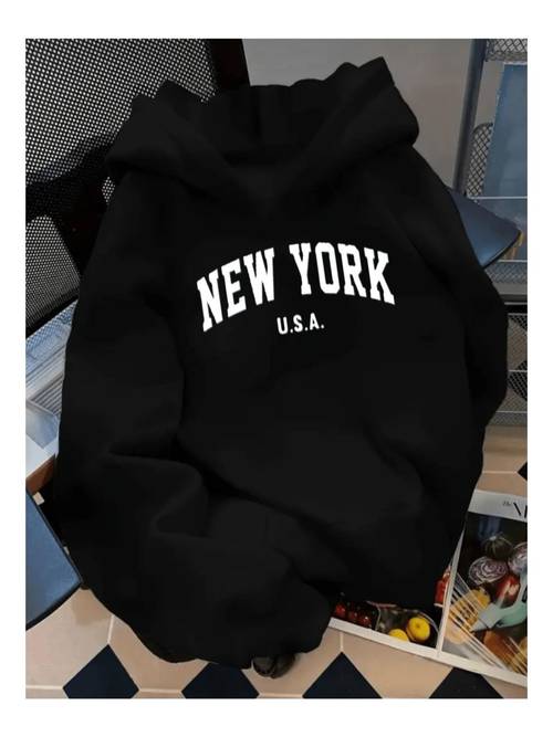 imagen del artículo Sudadera de larga con capucha y cordón para hombres de poliéster con estampado de - Sudadera acolchada para otoño/invierno