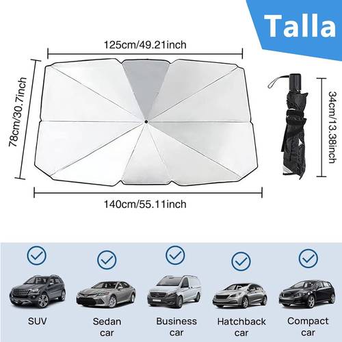 parasol plegable para parabrisas de coche los rayos UV y el salpicadero . Es plegable y compatible con la mayoría de los modelos de coche.