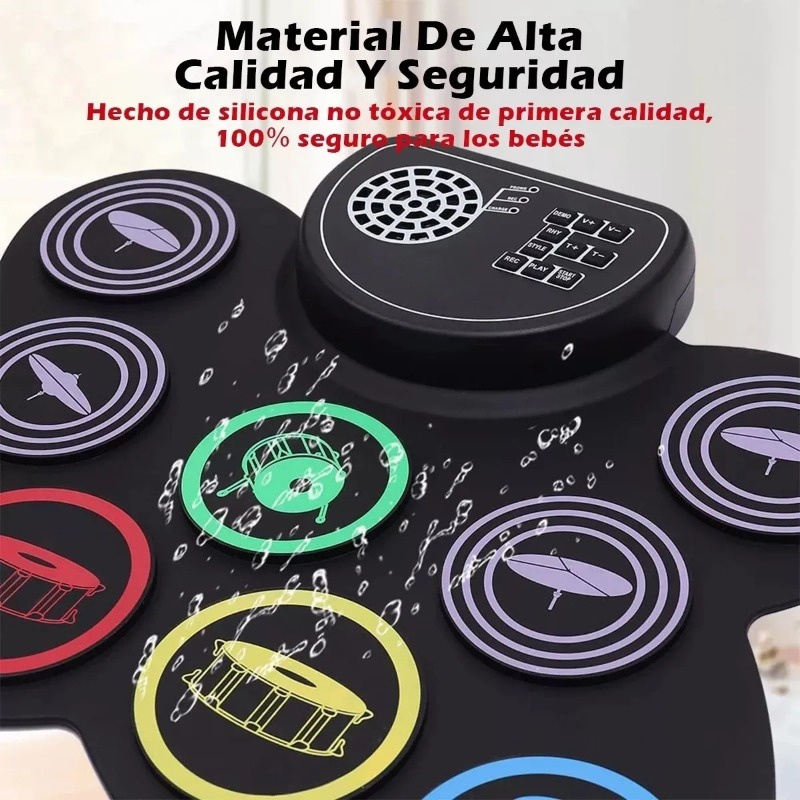 Batería Eléctrica Enrollable con Pedal de Pie y Baquetas, Pad de Batería Electrónica Colorido