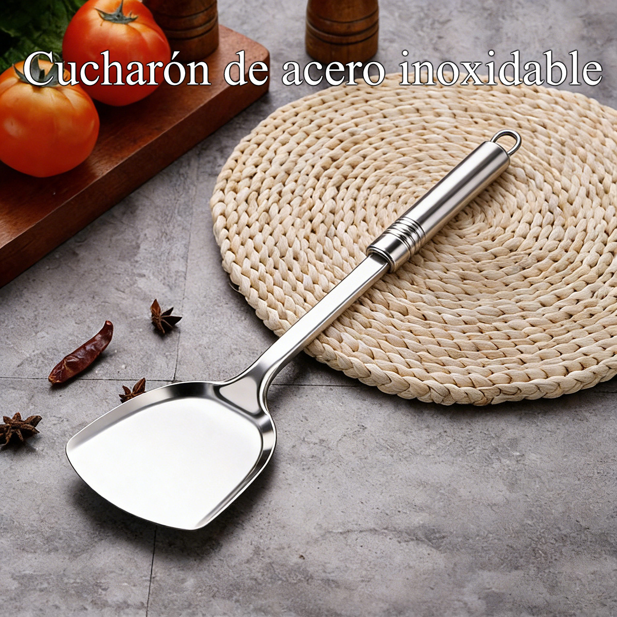 Espátula para wok de acero inoxidable de primera calidad con mango de acero inoxidable: utensilio de cocina y…: retailer-supplied image