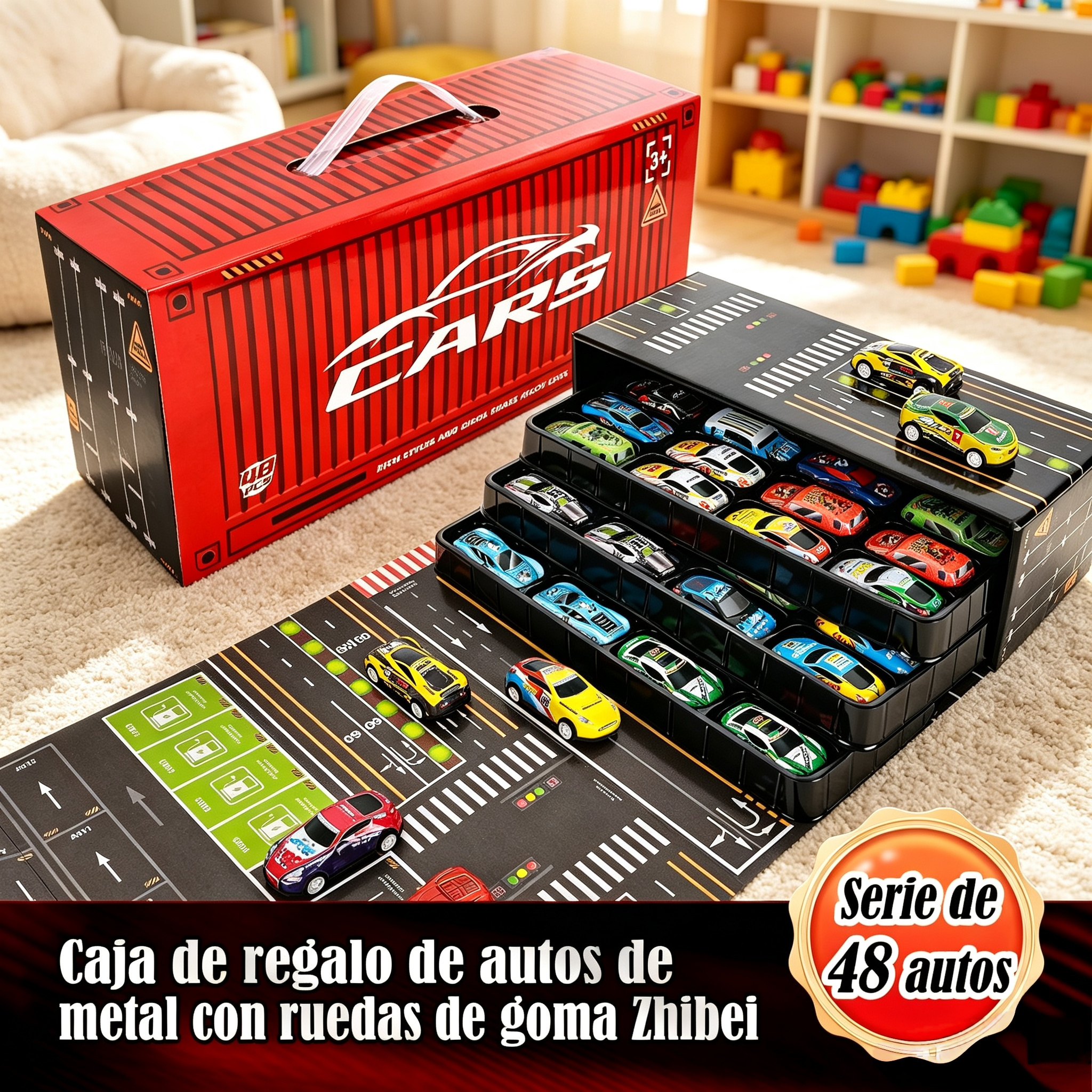 imagen del artículo juego de 48 piezas de   de juguete educativos,   de   de metal a  , pista de   simulada,   de almacenamiento multifuncional, finamente elaborados, fáciles de   y guardar