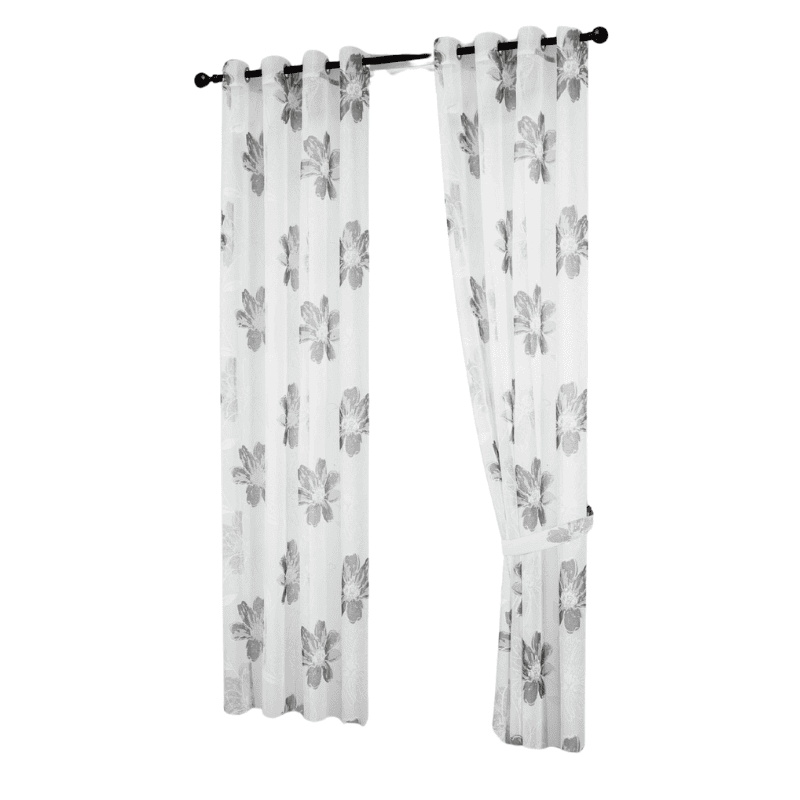 Juego de Cortinas Blancas con detalles de flores con Ollaos para Barra