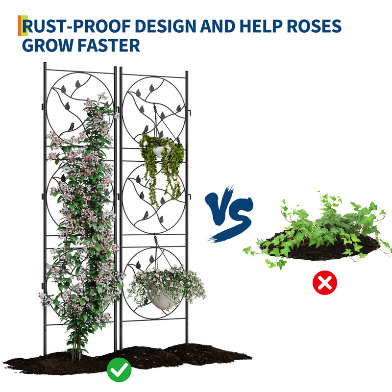 item picture Decorative Metal Garden and Patio Trellis - Durable, Rust-Resistant Black - Support for Climbing Plants, Flowers, and Vegetables - Perfect for Balconies and Outdoors