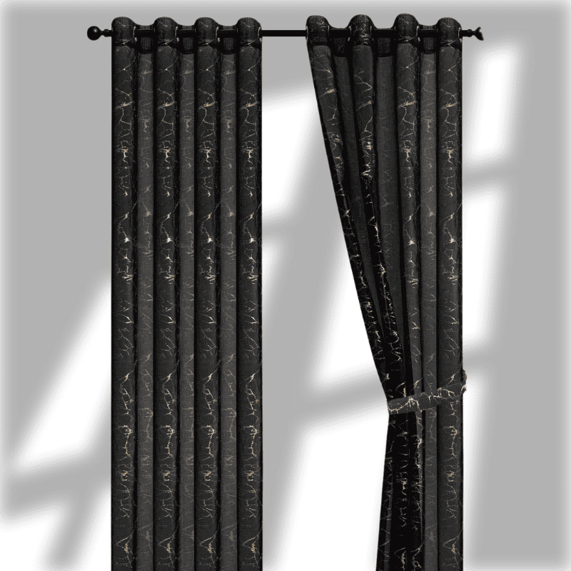 Juego de Cortinas Negras con dorado con Ollaos para Barra