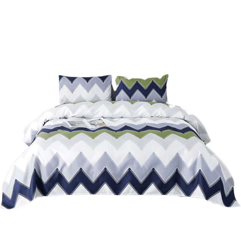 Juego de Funda Nórdica Estampado Chevron Azul y Blanco