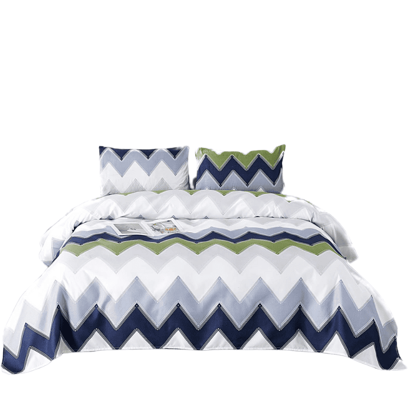 Juego de Funda Nórdica Estampado Chevron Azul y Verde