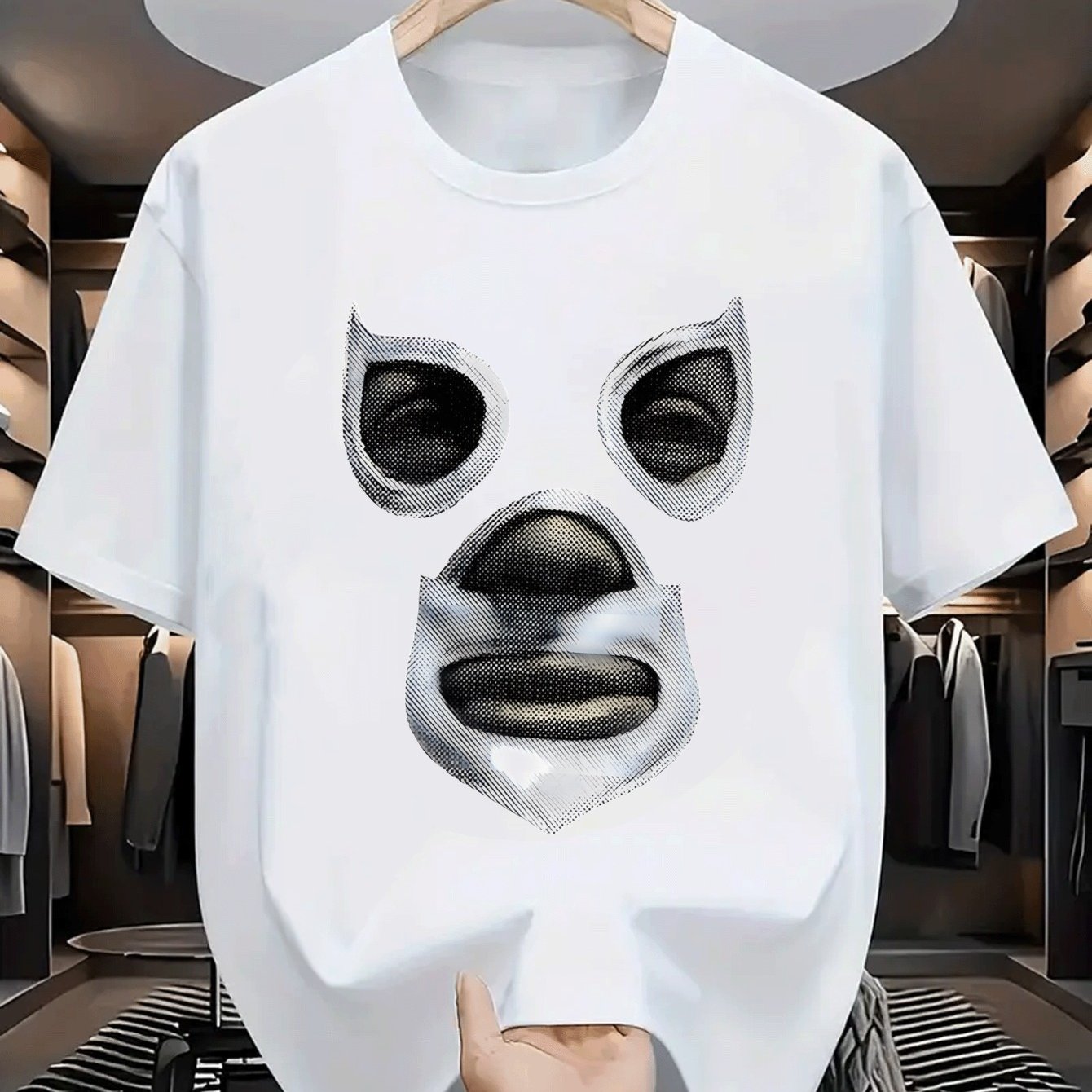 TEMU Camiseta negra con estampa de máscara de Libre - Ideal para uso casual y de Libre - Verano, ligera y transpirable, manga corta - Tallas XL XXL-image-74107513225408