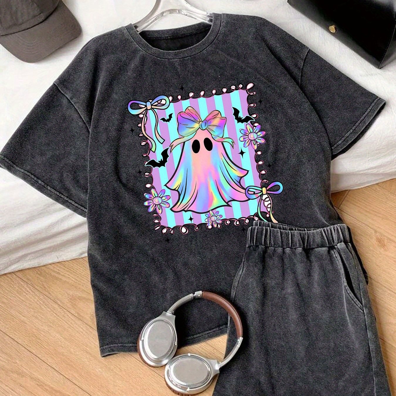 TEMU Camiseta Rosa Vintage para Mujer - y Transpirable, Corte Holgado, Top Casual para , Disfraces de Halloween, Ropa Casual, Moda de Temporada,